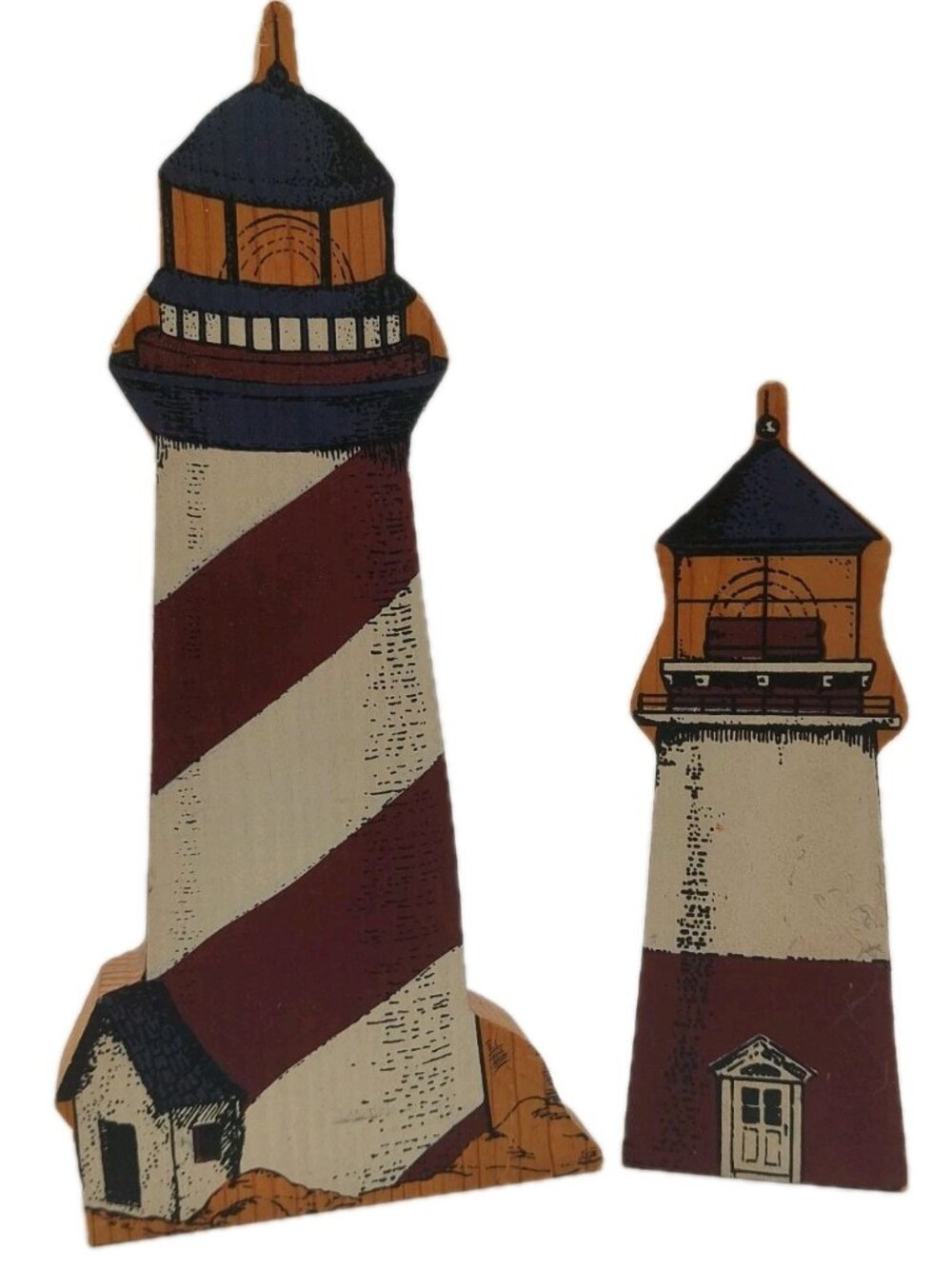 Wood Lighthouse Set Of 2 2 Sizes READ Red White Black